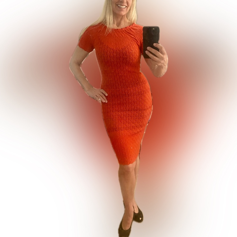 Missoni Red Wool Slim Fit Midi Dress V-Neck Short Sleeve Size S New